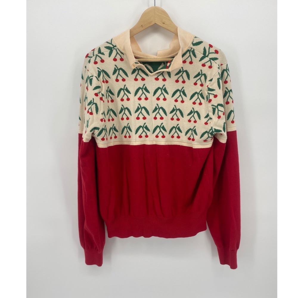Belle Poque Cherry Print Sweater Womens XXL Red Excellent Rockabilly Retro Knit